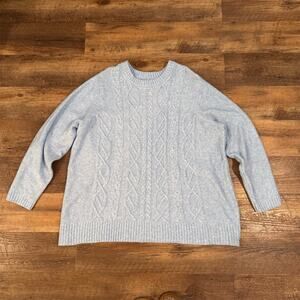 Croft & Barrow Sweater 3XL Plus Light Blue Cable Knit Crew Neck Academia READ
